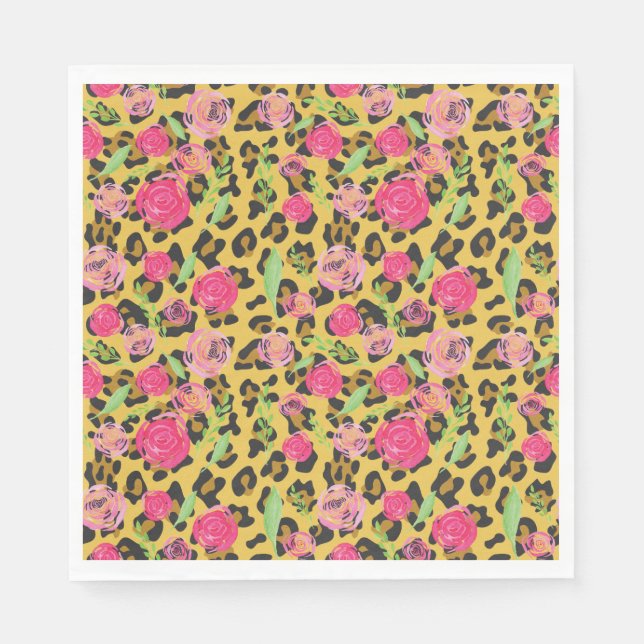 Watercolor Floral Leopard Animal Print Napkin (Front)