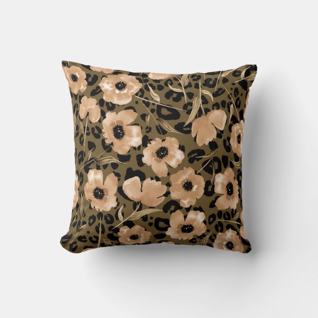 Watercolor Floral Leopard: Endless Pattern Cushion (Front)