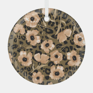 Watercolor Floral Leopard: Endless Pattern Glass Tree Decoration