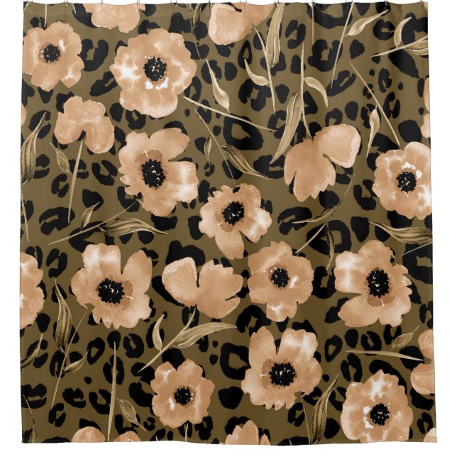 Watercolor Floral Leopard: Endless Pattern Shower Curtain (Front)
