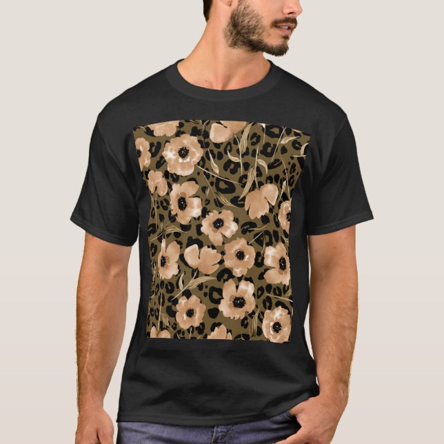 Watercolor Floral Leopard: Endless Pattern T-Shirt (Front)
