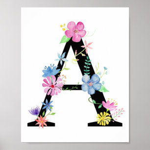 Watercolor Floral Letter A Poster