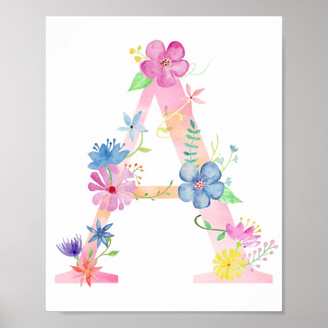 Watercolor Floral Letter A Poster (Front)
