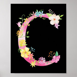 Watercolor Floral Letter C Poster