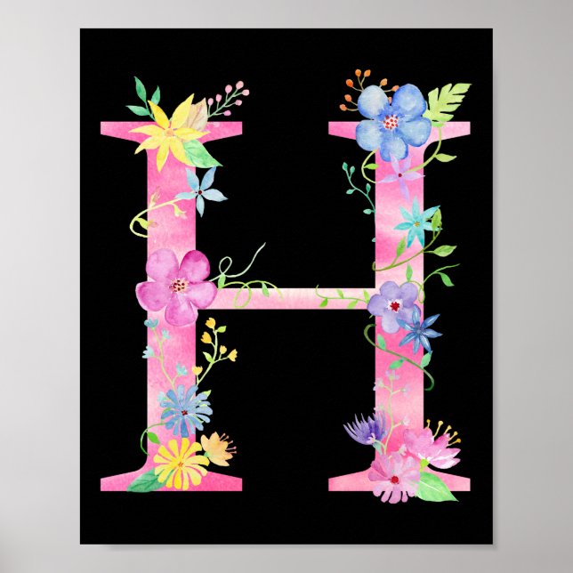 Watercolor Floral Letter H Poster (Front)