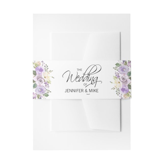 Watercolor Floral Lilac Lavender Wedding Invitation Belly Band (Front Example)