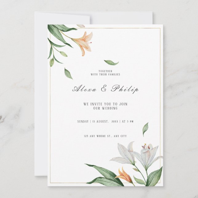 Watercolor Floral Lily Wedding Invitation (Front)