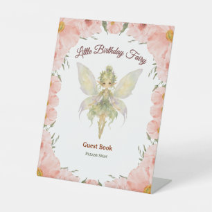 Watercolor Floral Little Fairy Birthday Guest Book Pedestal Sign