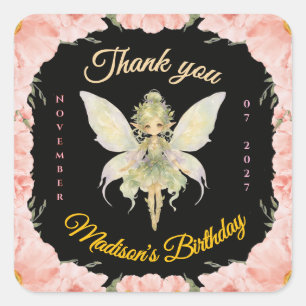 Watercolor Floral Little Fairy Birthday Square Sticker