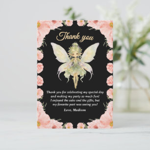 Watercolor Floral Little Fairy Birthday Thank You Card