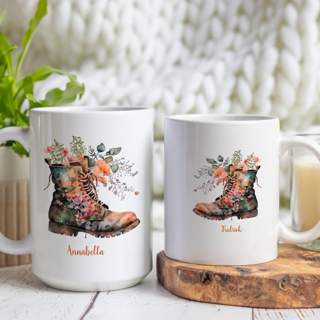 Watercolor Floral Love Boots with Flowers Coffee Mug (Creator Uploaded)
