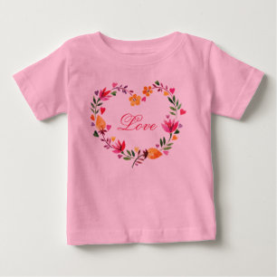 Watercolor Floral Love Heart Wreath Baby T-Shirt