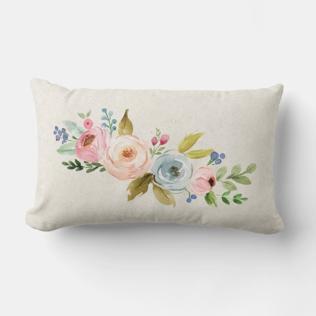 Watercolor floral lumbar cushion (Front)