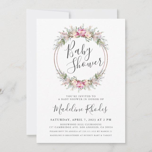 Watercolor Floral Lush Baby Shower Invitation (Front)
