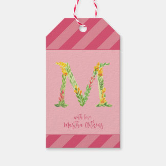 Watercolor Floral 'M' Monogram Favour Tag