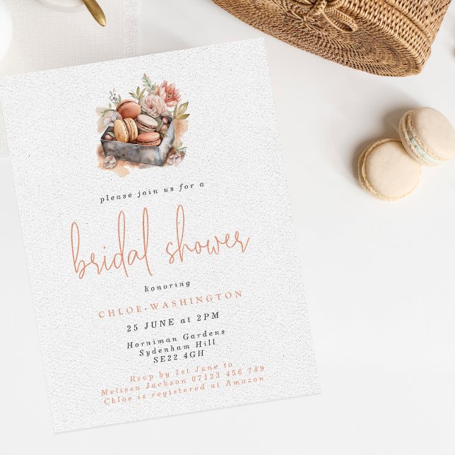 Watercolor Floral Macarons Bridal Shower Invitation (Creator Uploaded)