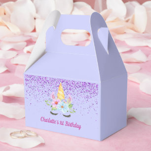 Watercolor Floral Magical Unicorn 1st Birthday Favour Box