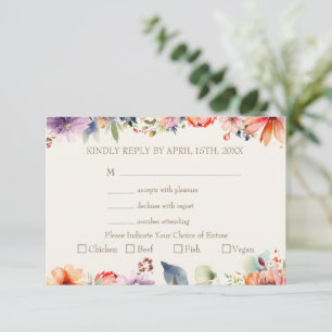 Watercolor Floral Meal Choice Wedding  RSVP Card