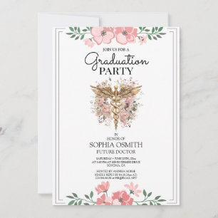 Watercolor Floral Medical Graduation Invitation   