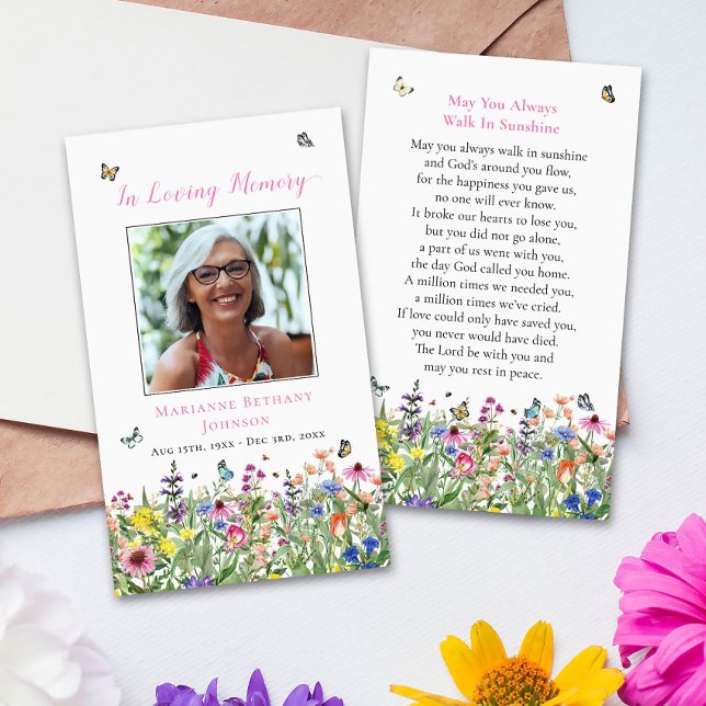 Watercolor Floral Memorial Funeral Prayer Card (Creator Uploaded)
