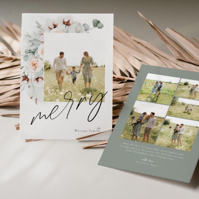 Watercolor Floral Merry Christmas Photo Card (Creator Uploaded)