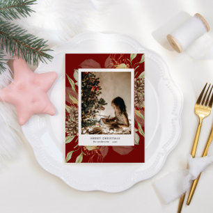 Watercolor Floral Merry Christmas Photo Card