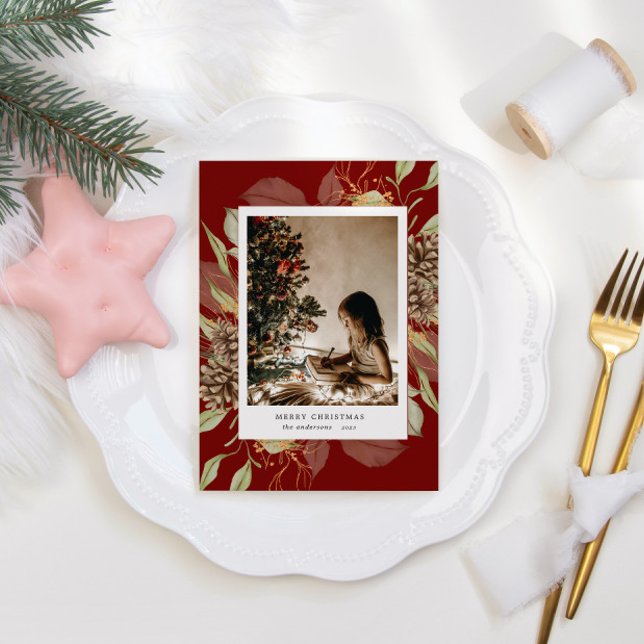 Watercolor Floral Merry Christmas Photo Card (Creator Uploaded)