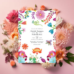 Watercolor Floral Mexican Fiesta Wedding Invitation