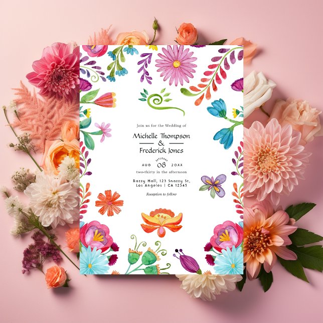 Watercolor Floral Mexican Fiesta Wedding Invitation (Creator Uploaded)
