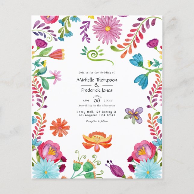 Watercolor Floral Mexican Fiesta Wedding Invite Flyer (Front)