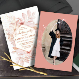 Watercolor Floral Minimal Pampas Graduation Invitation