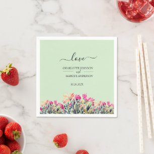 Watercolor Floral Mint Green  Wedding Napkin