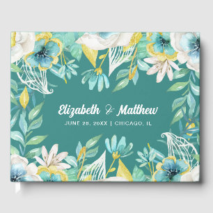 Watercolor Floral Mint Yellow Wedding Guest Book