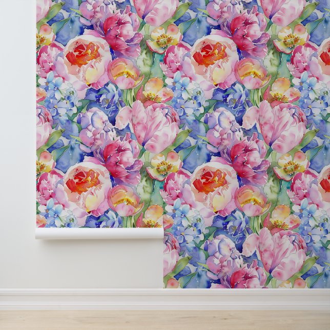 Watercolor floral mix painted wallpaper design (Application)