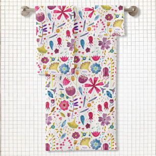 Watercolor Floral Modern Bath Towel Set