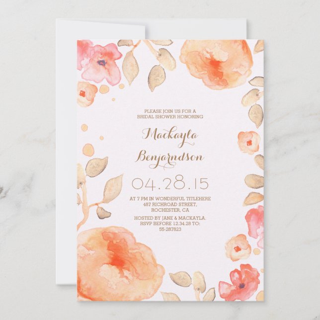 watercolor floral modern bridal shower invitation (Front)