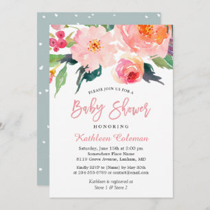 Watercolor Floral Modern Classy Baby Shower Invitation