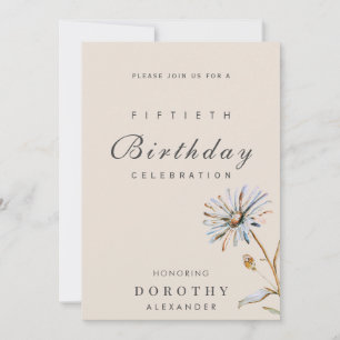 Watercolor Floral Modern Elegant Adult Birthday Invitation