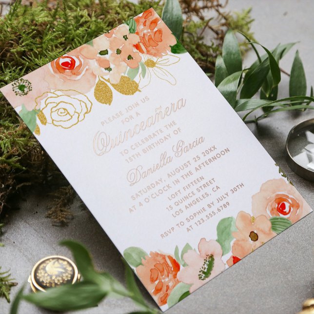 Watercolor Floral Modern Quinceañera Rose Gold (Creator Uploaded)