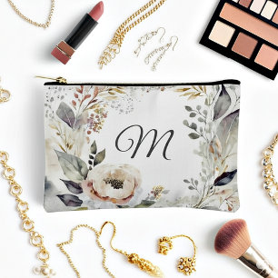 Watercolor floral monogram accessory pouch