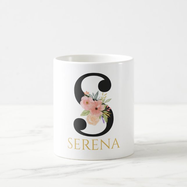 Watercolor Floral Monogram Coffee Mug (Center)