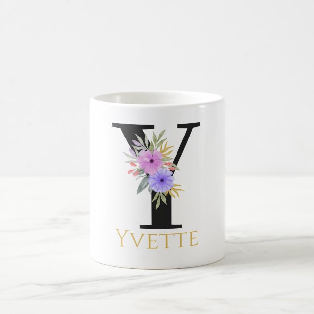 Watercolor Floral Monogram Coffee Mug (Center)
