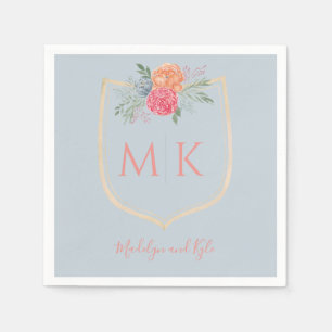 Watercolor Floral Monogram Crest Bridal Shower Napkin
