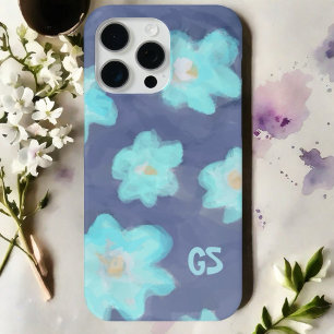 Watercolor floral monogram cute blue wildflowers iPhone 15 pro max case