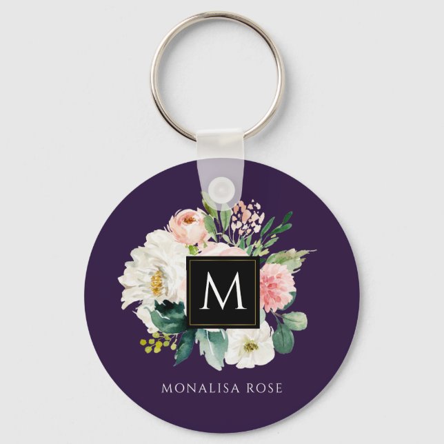 watercolor floral monogram  key ring (Front)