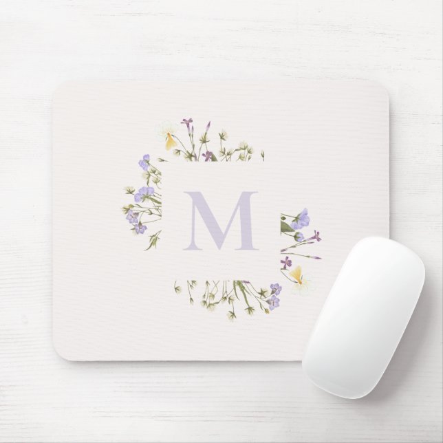 Watercolor floral monogram  mouse pad (With Mouse)