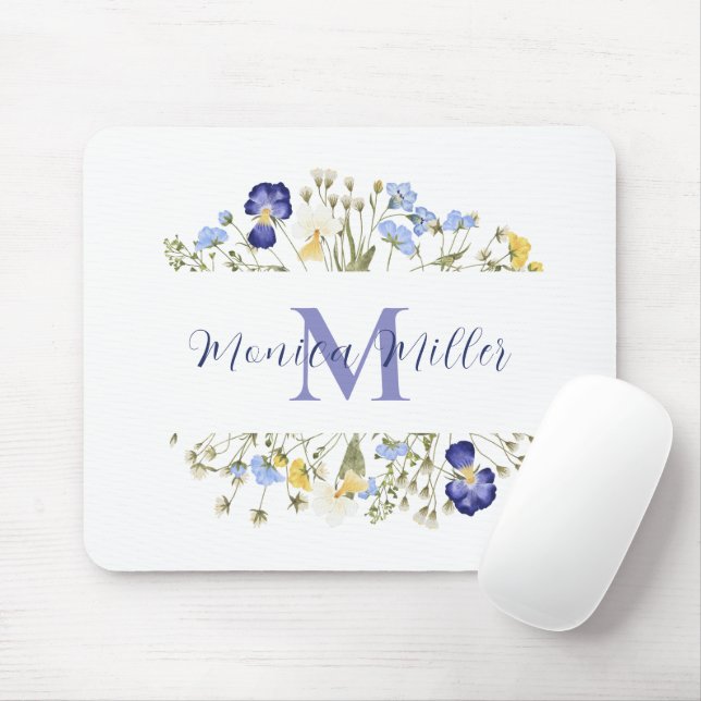 Watercolor floral monogram  mouse pad (With Mouse)