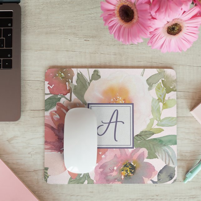 Watercolor Floral Monogram Mousepad Template (Creator Uploaded)