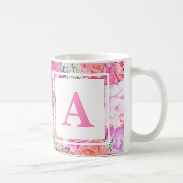 Watercolor Floral Monogram Mug (Right)