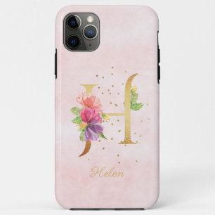 Watercolor Floral Monogram Name Initial H Letter Case-Mate iPhone Case
